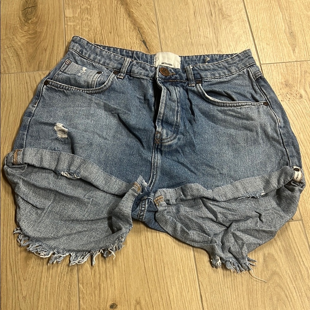 One Teaspoon Blue Distressed Jean Shorts